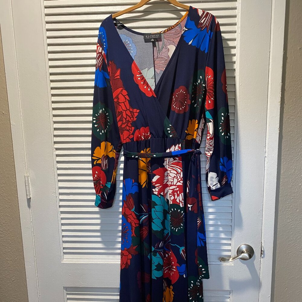 Eloquii size 16 Floral V-Neck Faux Wrap Dress w/belt, Long Sleeves